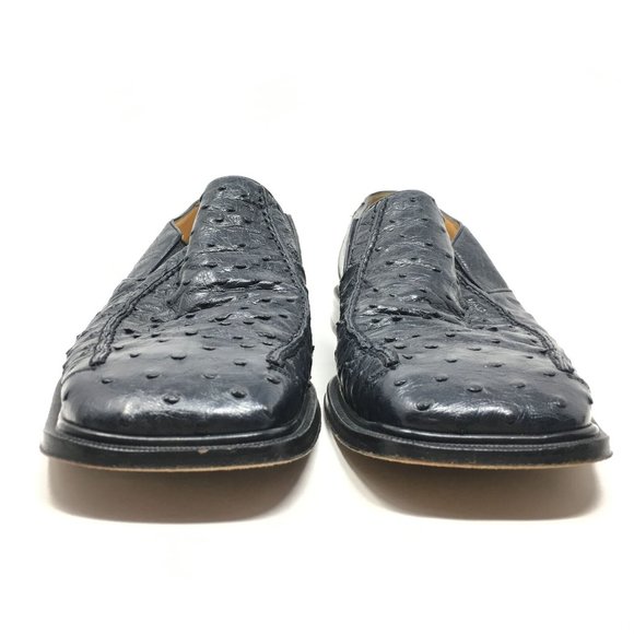 Mezlan Platinum Loafers Shoes Sz 9.5 Black Ostrich main image 4